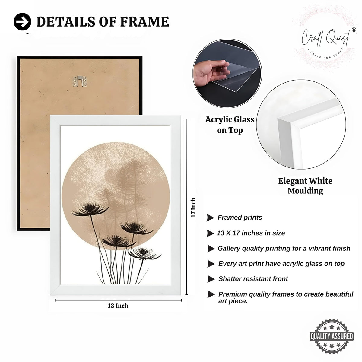 CRAFT QUEST Boho Minimalist Abstract Wall Art | Set of 3 Frames for Home Decoration | Ideal for Living Room, Bedroom & Offices