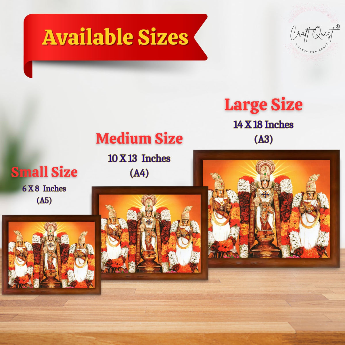 CRAFT QUEST Balaji Lakshmi Padmavati Venkateshwara Swamy Wall Photo Frame For Home, Temple, Pooja, Wall Décor Item