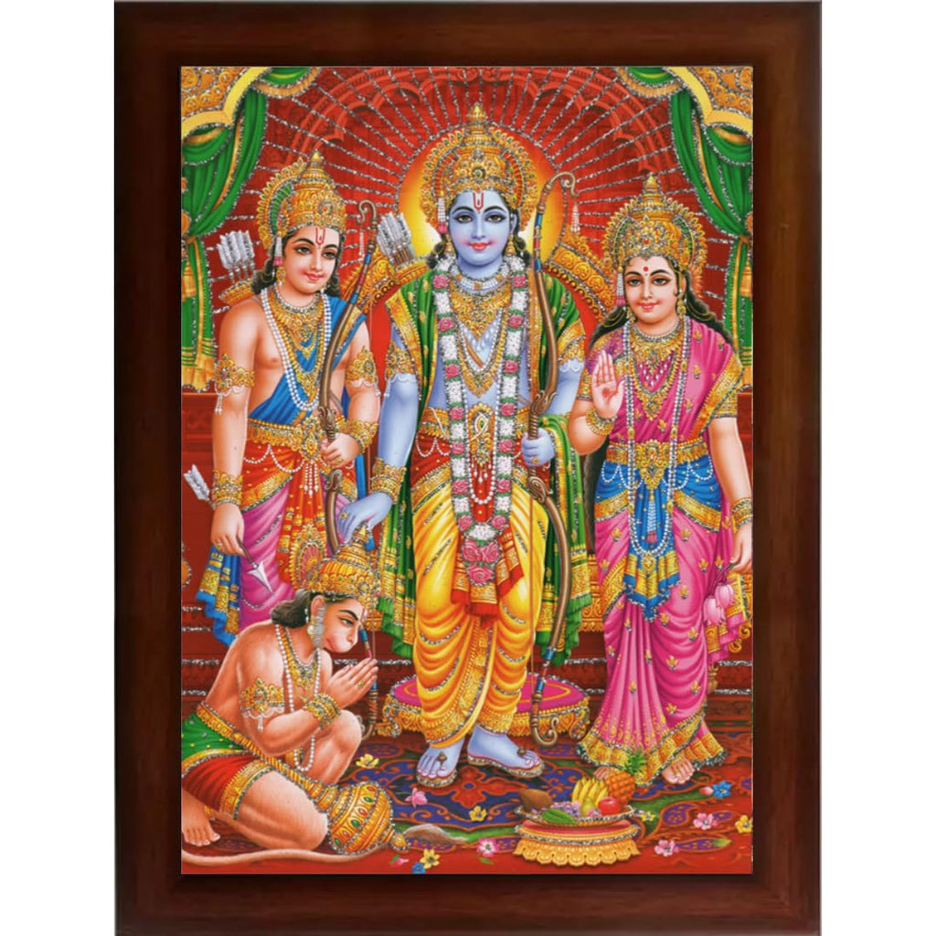 CRAFT QUEST Shree Ram Darbar Sparkle Coated with Frame Home Decorative Gift Item Painting (14 X 10 Inches, Multicolour, Religious)