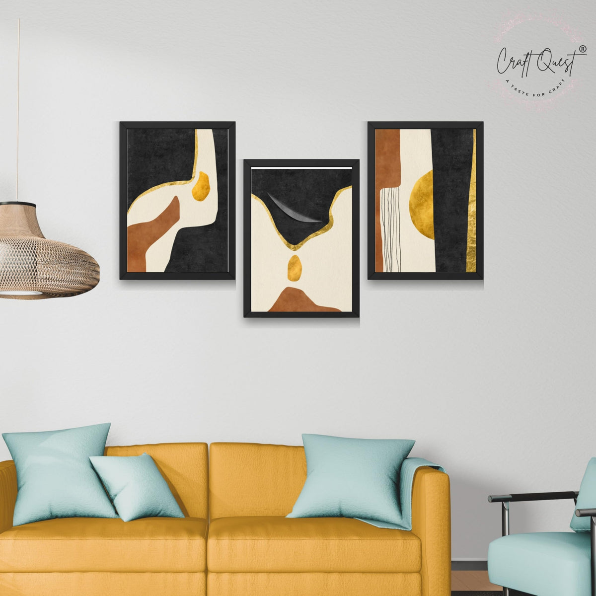 CRAFT QUEST Wall Art Decor Paintings | Set of 3 Abstract Wall Art Frames for Home Decoration | Ideal for Living Room, Bedroom & Office