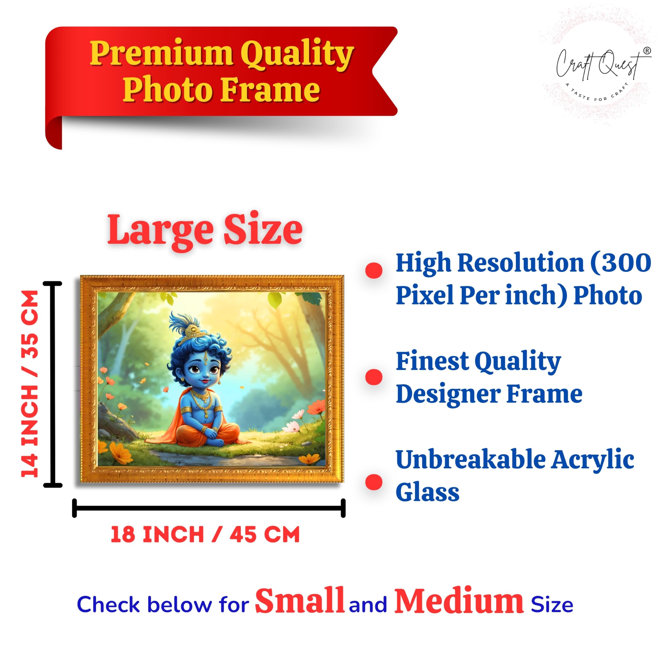 CRAFT QUEST Little Krishna Bal Gopal Makhan Chor Wall Photo Frame | Hindu God Kanha Devotional Home Decor | Gift Item