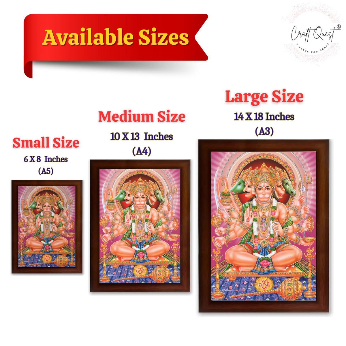 CRAFT QUEST Panchmukhi Hanuman JI | Bajrangbali Religious Photo frame Decorative Item Synthetic frame