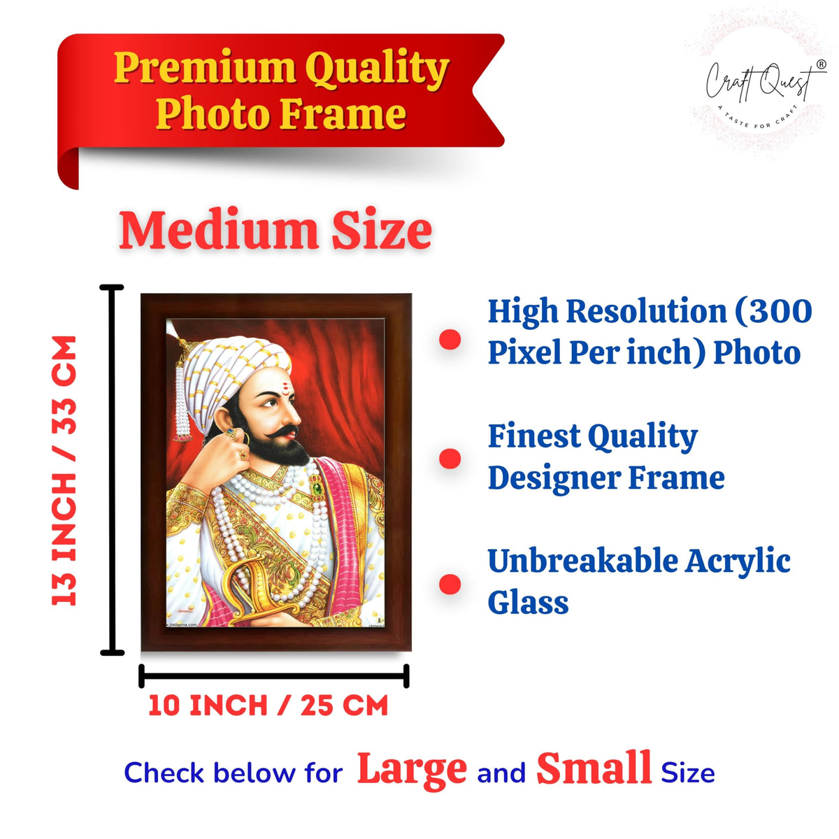 CRAFT QUEST Shivaji Chhatrapati Maharaj Wall Photo Frame | For Living, Pooja Room | Home Decoration Item | Best Gifting Option