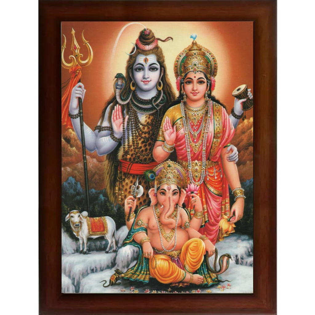 Craft Quest Shiv Parivar (Maa Parvati, Ganesh, Kartikey and Shiv Shankar) Religious Wood Photo Frame (Multicolour, 14 X 10 inch)