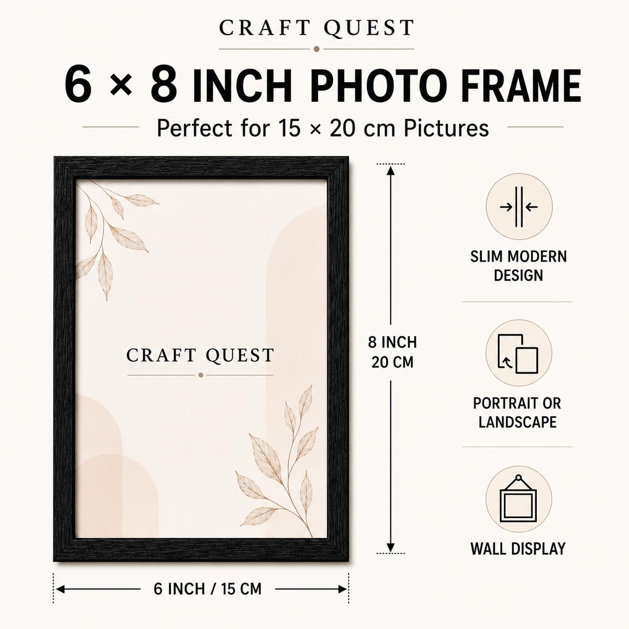 CRAFT QUEST 4X6 Inch Size synthetic Wall Mount Photo frames Single For Home Decoration, Living Room, Office Decoration (Natural, Set of 1)