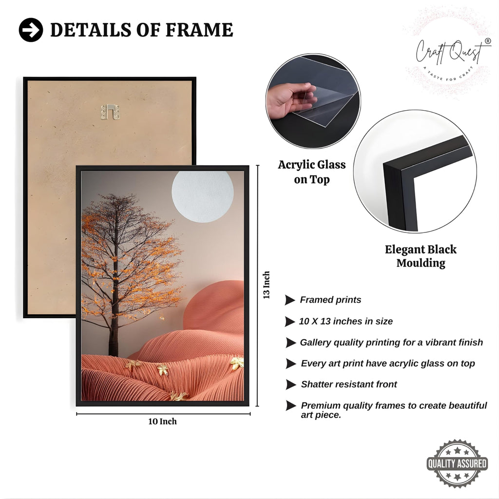 CRAFT QUEST Nature Inspired Autumn Minimalist Modern Wall Art | Set of 3 Frames for Home Decoration | Ideal for Living Room, Bedroom & Office