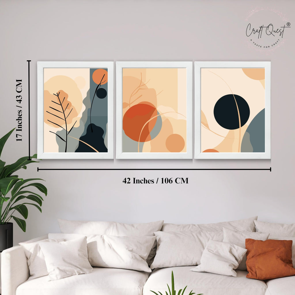 CRAFT QUEST Wall Art Decor Paintings | Set of 3 BOHO Wall Art Frames for Home Decoration | Ideal for Living Room, Officess & Bedrooms