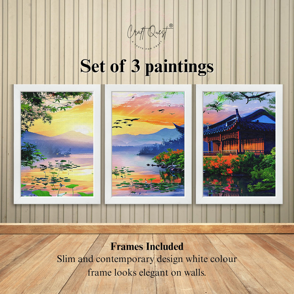 CRAFT QUEST Modern Art Of Sunset Wall Art | Set of 3 Frames for Home Decoration | Ideal for Living Room, Bedroom & Offices