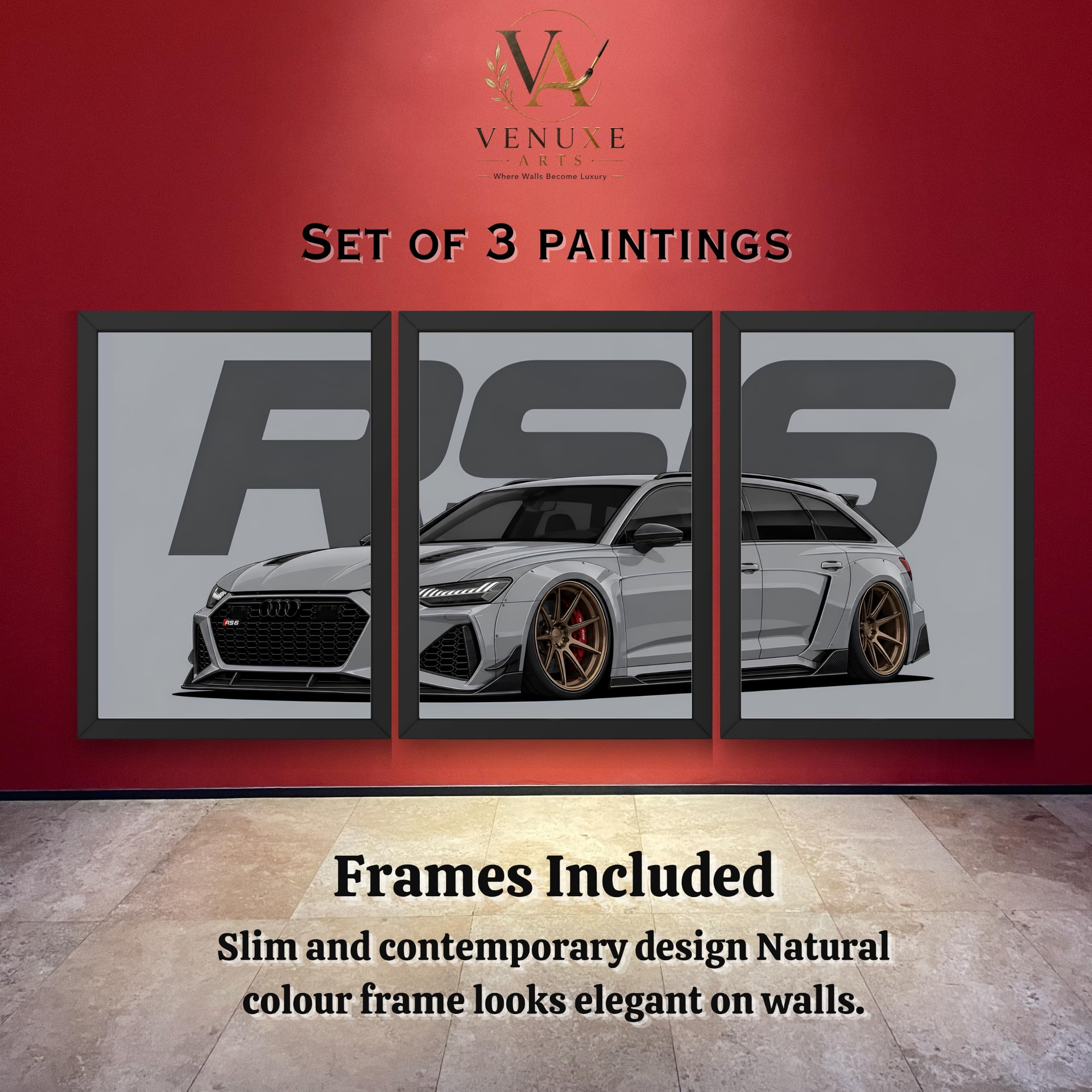 VENUXE ARTS Set Of 3 Big Sports Cars Framed Posters Gift Items for Boys Room Wall Decoration Bedroom Living Room Office Studio Décor | Car Poster Frame for Wall Décor