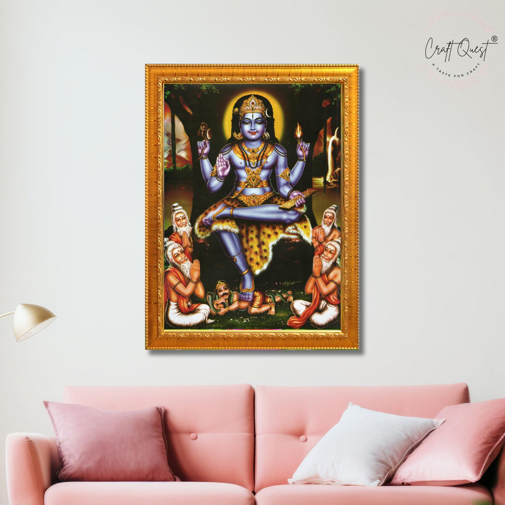CRAFT QUEST Lord Dakshinamurthy Yoga Dakshinamoorthy Wall Photo Framed Home Decor | Religious South God Picture Frame for Home, Office, Temple & Gifting