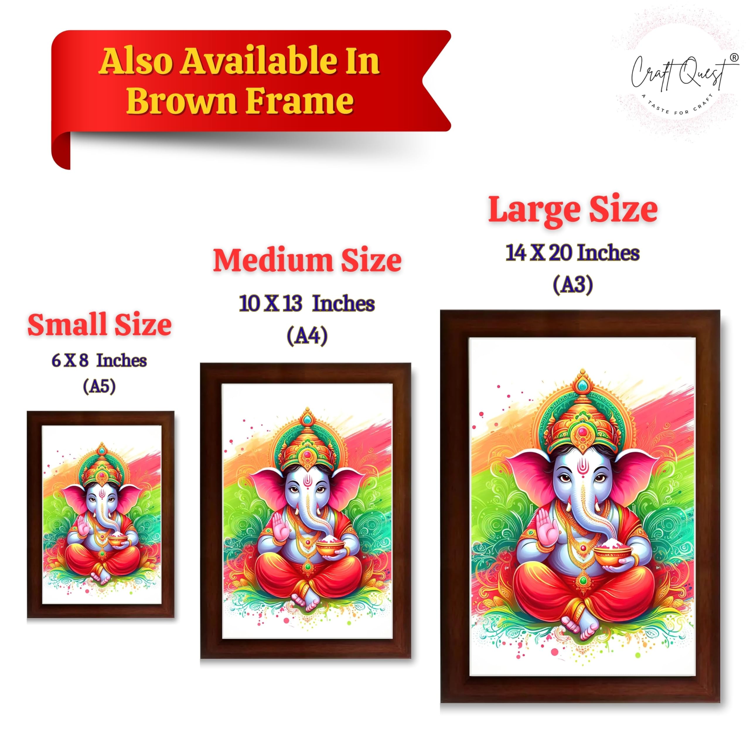 CRAFT QUEST Lord Ganesh ji Art Framed Wall Painting With Frame For Home and,Office Décor Items