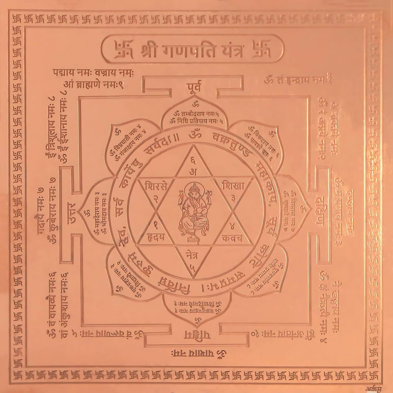 CRAFT QUEST Shree Ganesh Yantra - Copper - (3 x 3 inches, Brown)