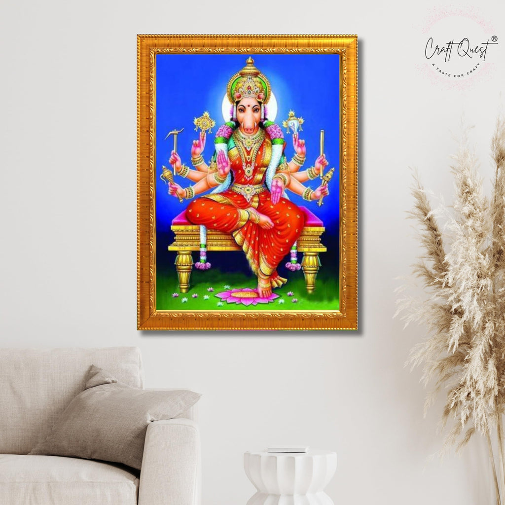 CRAFT QUEST Varahi Amman amma Photo Varahi Wall Painting Photo Frame With Acrylic Glass| South Devi God Frame for Home, Office, Temple & Gifting