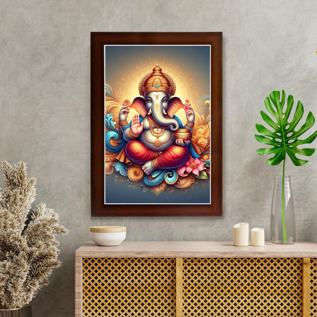 CRAFT QUEST Lord Ganesha Modern Wall Painting With Frame For Home and Office Decor