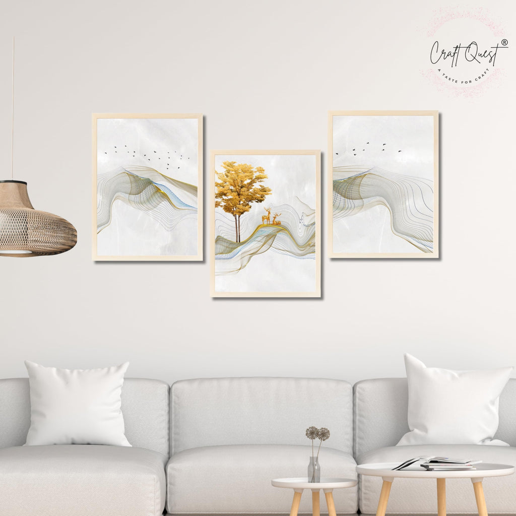 CRAFT QUEST Modern Art Landscapes Sanlian Adornment Wall Art | Set of 3 Frames for Home Decoration | Ideal for Living Room, Bedroom & Offices