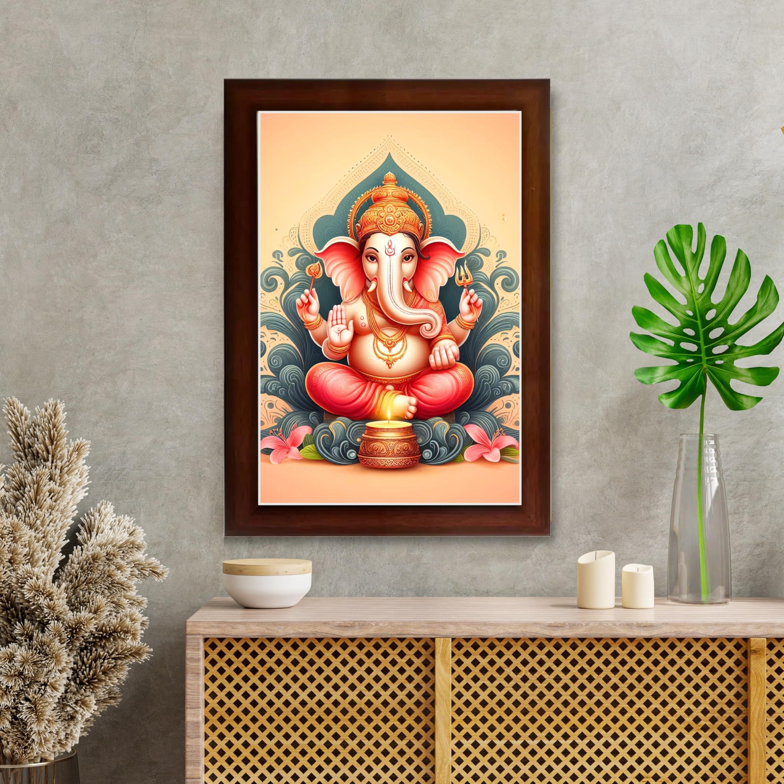 CRAFT QUEST Ganesh Ganpati Ganesha Art Framed Painting Ready to Hang and Wall Decor