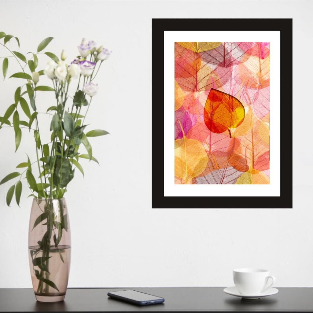 CRAFT QUEST Abstract Digital Leaves Modern Art Painting Poster Frame for Home & Office Wall Decoration - Portrait, Wall Display (Black, 14x10 Inch Frame with Art Print)