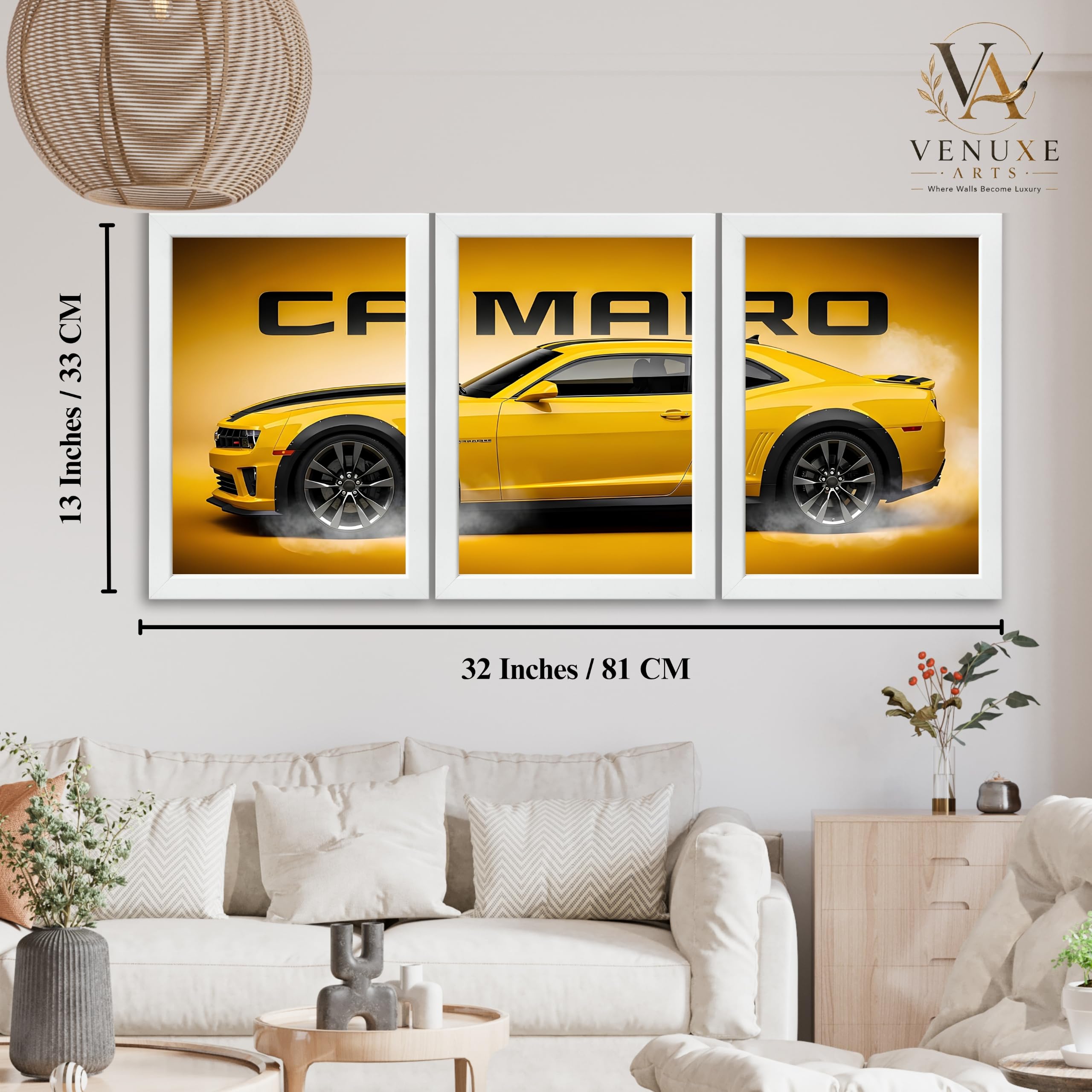 VENUXE ARTS Set Of 3 Big Sports Cars Framed Posters Gift Items for Boys Room Wall Decoration Bedroom, Living Room, Office, Studio Décor | Car Poster Frame for Wall Décor