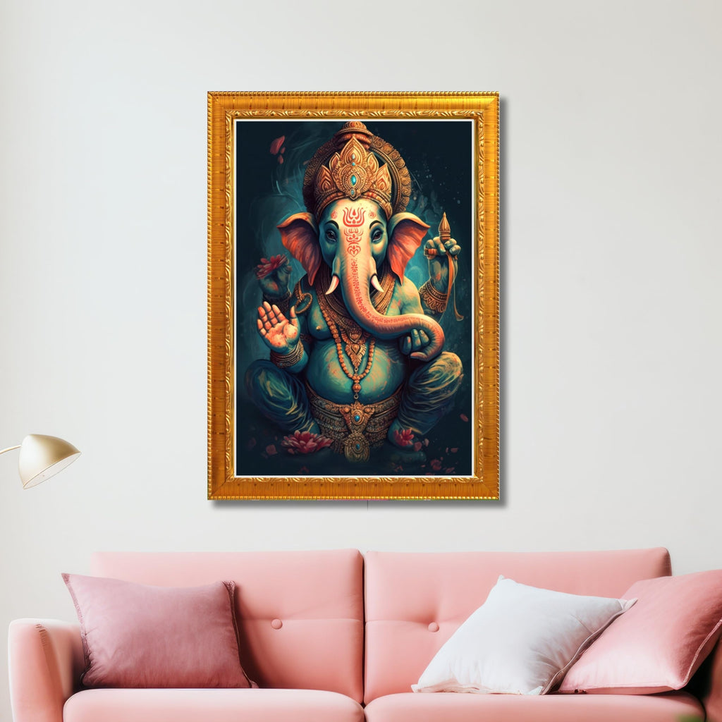 CRAFT QUEST God Ganpati Modern Wall Art Painting With Frame For Pooja, Home and Office Decor Item