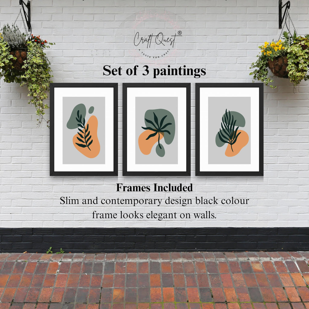 CRAFT QUEST Wall Art Decor Paintings | Set of 3 BOHO Wall Art Frames for Home Decoratio | Ideal for Living Room, Office & Bedroom