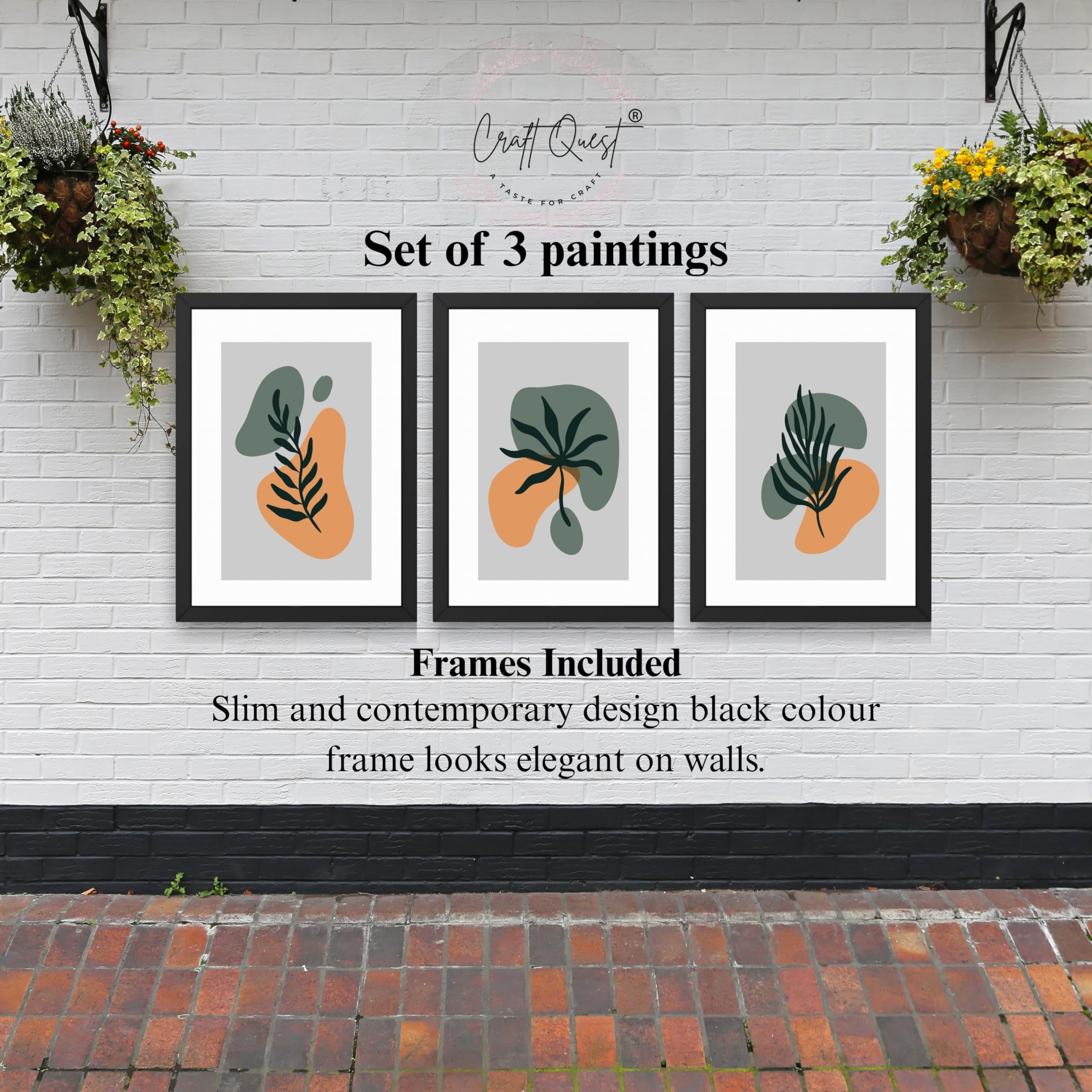 CRAFT QUEST Wall Art Decor Paintings | Set of 3 BOHO Wall Art Frames for Home Decoratio | Ideal for Living Room, Office & Bedroom