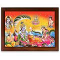 CRAFT QUEST Goddess Lakshmi pressing legs of lord Vishnu on Shesh naag, Glitter Work Painting wooden frame