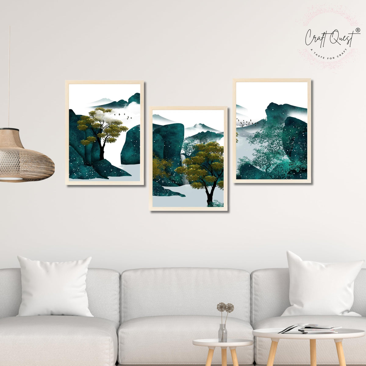 CRAFT QUEST Modern Art Ink Landscape Wall Art | Set of 3 Frames for Home Decoration | Ideal for Living Room, Bedroom & Offices