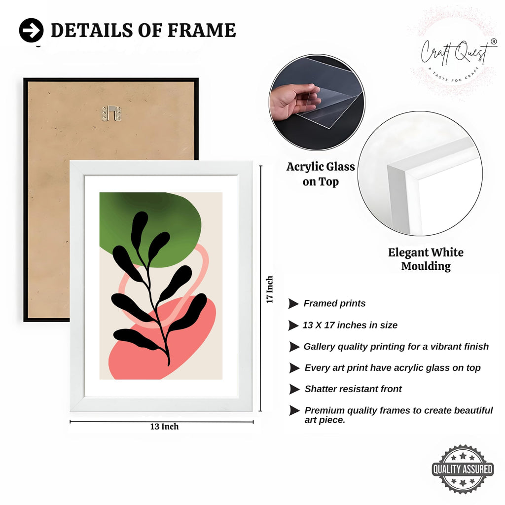 CRAFT QUEST Nature Inspired Abstract Shape & Leaf Wall Art | Set of 3 Frames for Home Decoration | Ideal for Living Room, Bedroom & Offices