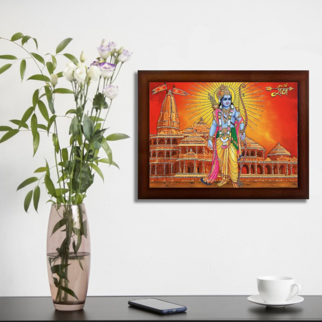 Craft Quest Ayodhya Ram Mandir Photo Frame For Wall Decoration Gift Item Painting/Shree Ram Darbar Photo Frame (14 inch X 10 inch, Brown, Large, Religious)