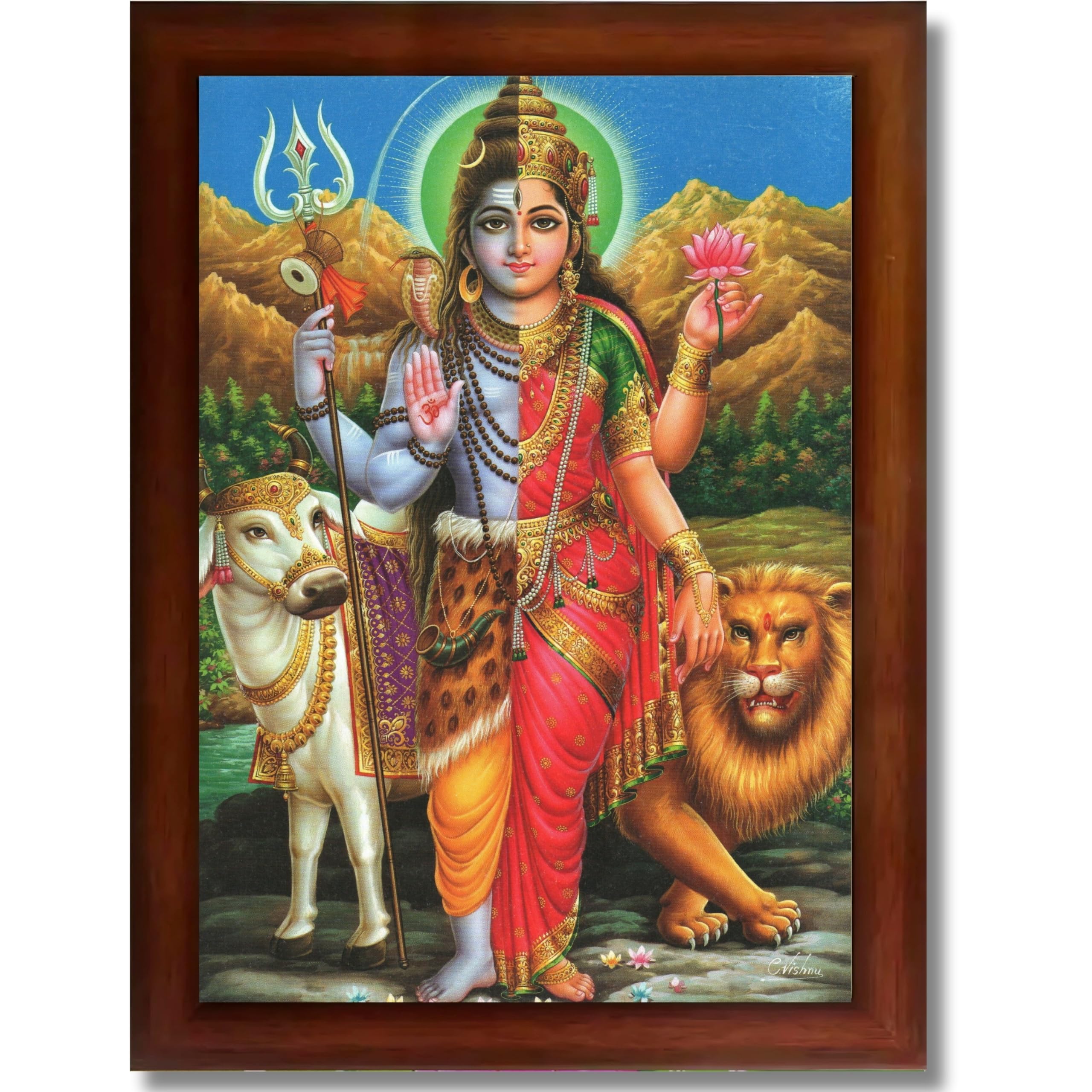CRAFT QUEST Ardhanarishvara Arthanareeswara Shiv Parvati Photo Frame | God Spiritual Framed | Ideal for Home, Office, Temple & Puja Room, Wall Decor