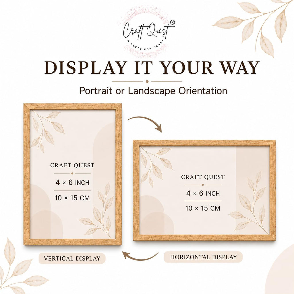 CRAFT QUEST 4X6 Inch Size synthetic Wall Mount Photo frames Single For Home Decoration, Living Room, Office Decoration (Natural, Set of 1)