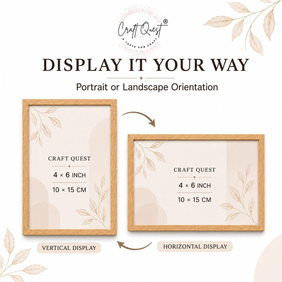 CRAFT QUEST 4X6 Inch Size synthetic Wall Mount Photo frames Single For Home Decoration, Living Room, Office Decoration (Natural, Set of 1)
