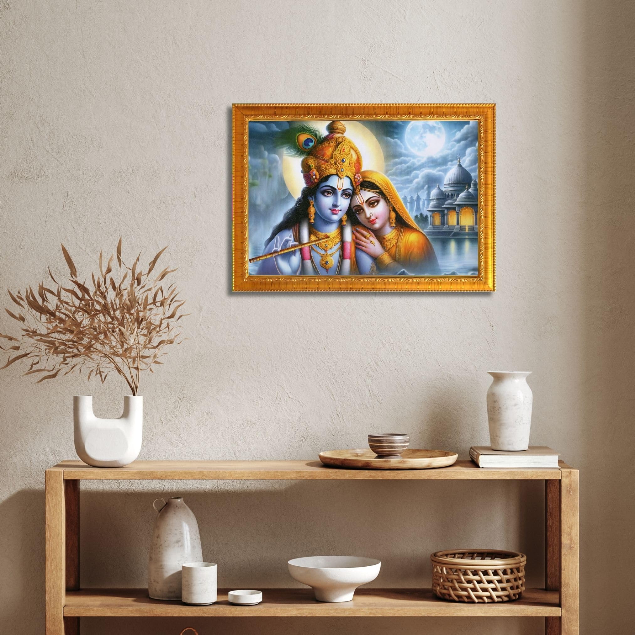 CRAFT QUEST Radha Krishna Art Photo Framed Painting for Home and Bedroom Wall Decoration of Size 14X10 Inches with Frame And Acrylic Glass