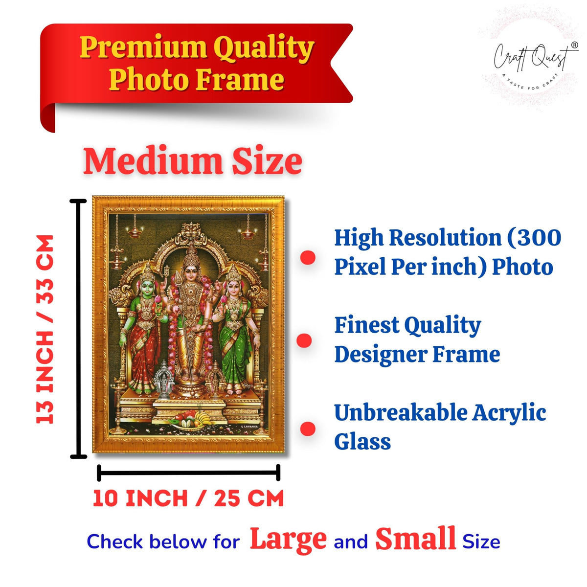 CRAFT QUEST Lord Murugan Valli Deivanai Subramanya Swamy Wall Painting Photo Framed | South God Picture Frame for Home, Office, Temple & Gifting, Decor