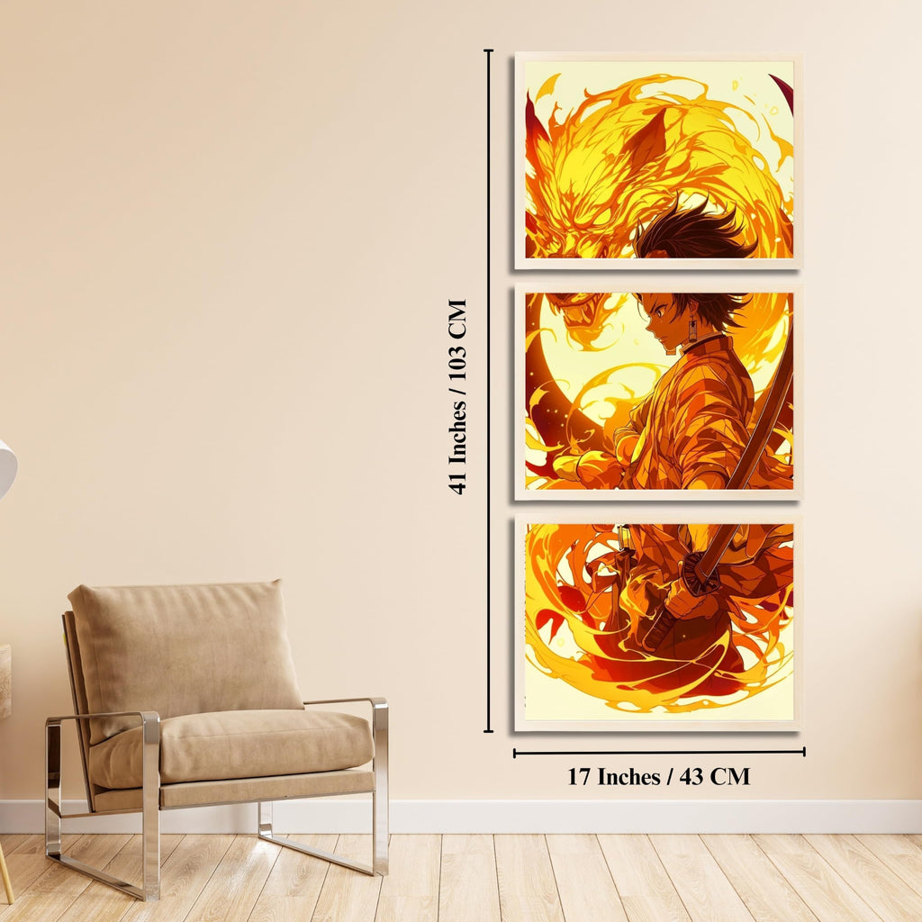VENUXE ARTS Set Of 3 Anime Characters Wall Framed |Anime Characters Framed Poster for Living Room Bedroom Gaming Room Studio Wall Decor
