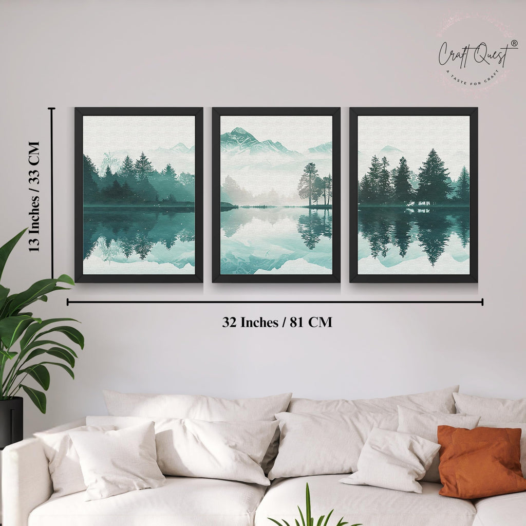 CRAFT QUEST Nature Inspired Series Paintings With Trees & Mountains Wall Art | Set of 3 Frames for Home Decoration | Ideal for Living Room, Bedroom & Offices