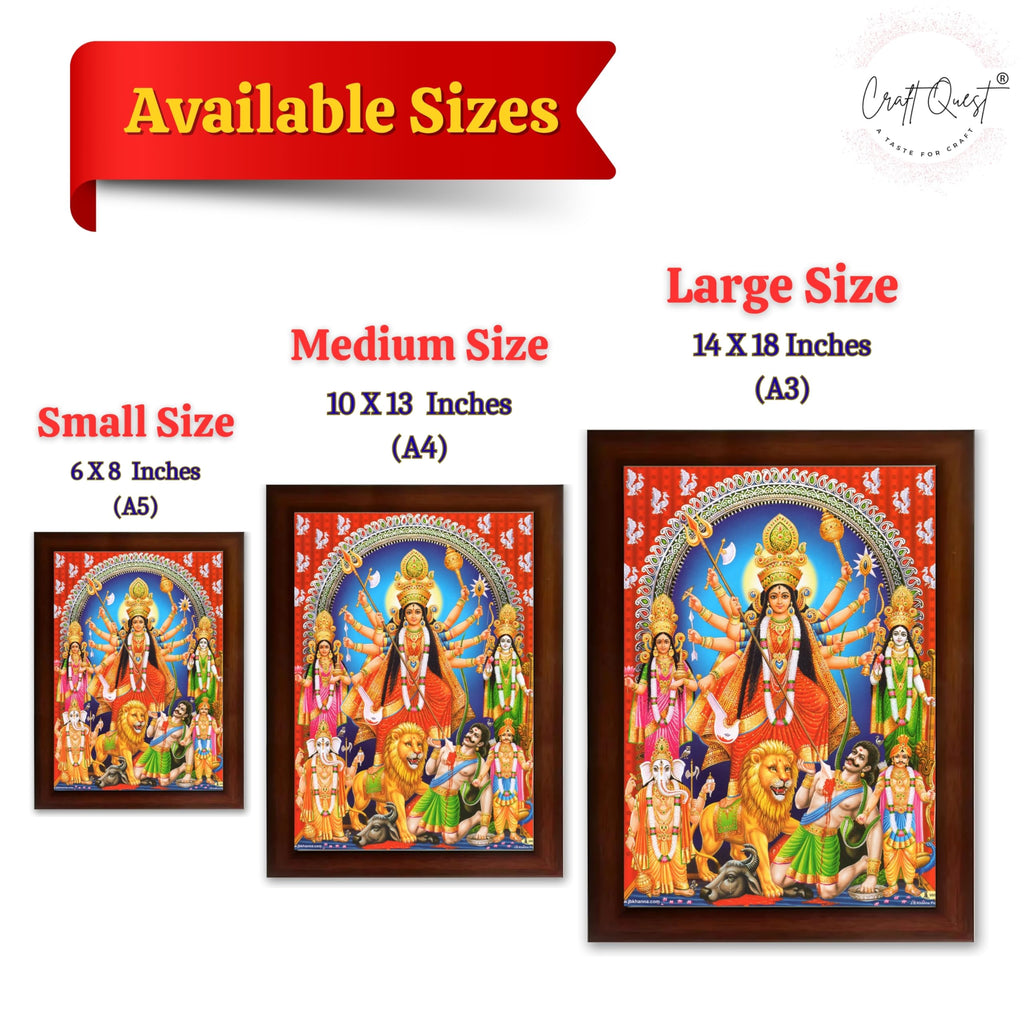 CRAFT QUEST Durga mata Mahishasura Mardini | Mahisasur Mardhini Durga Wall Painting Framed, Goddess Religious Photo Frame With Acrylic Glass