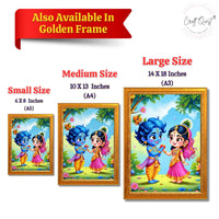 CRAFT QUEST Cute Bal Gopal HD Print | Bal Krishna Frame for Home Temple, Office Desk, Car Dashboard