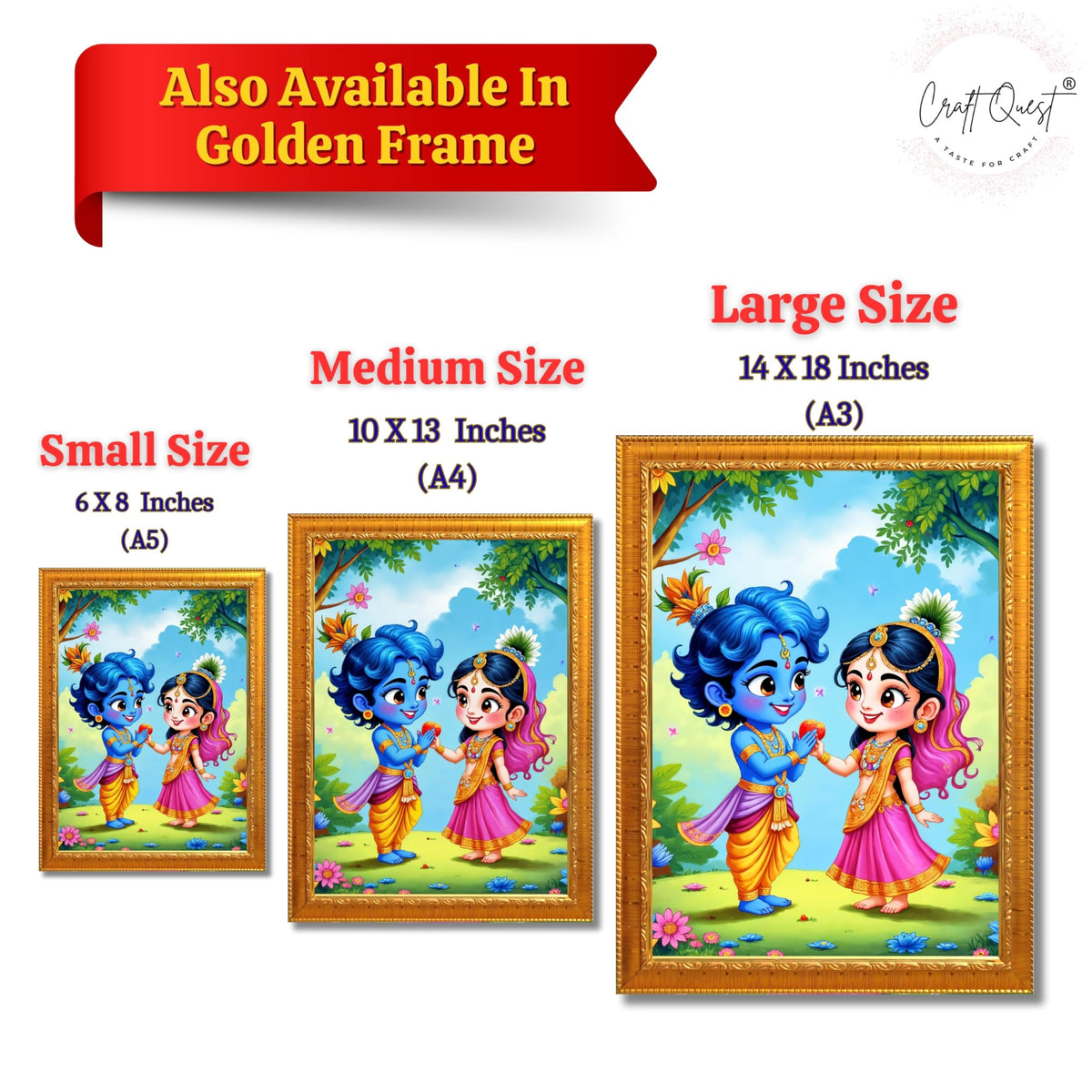 CRAFT QUEST Cute Bal Gopal HD Print | Bal Krishna Frame for Home Temple, Office Desk, Car Dashboard
