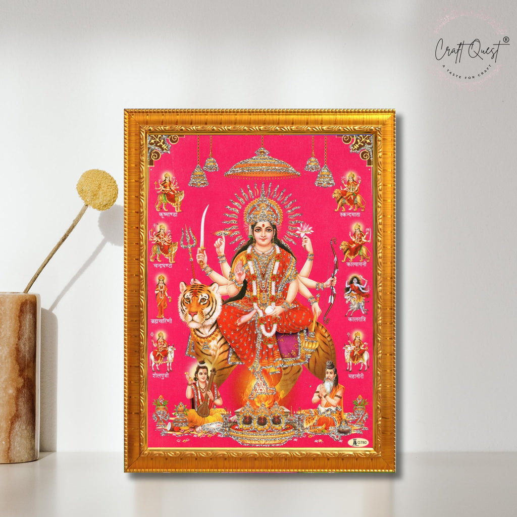 CRAFT QUEST Durga Maa Mata Goddess Nav Navadurga Navdurga Wall Painting Framed Home Décor