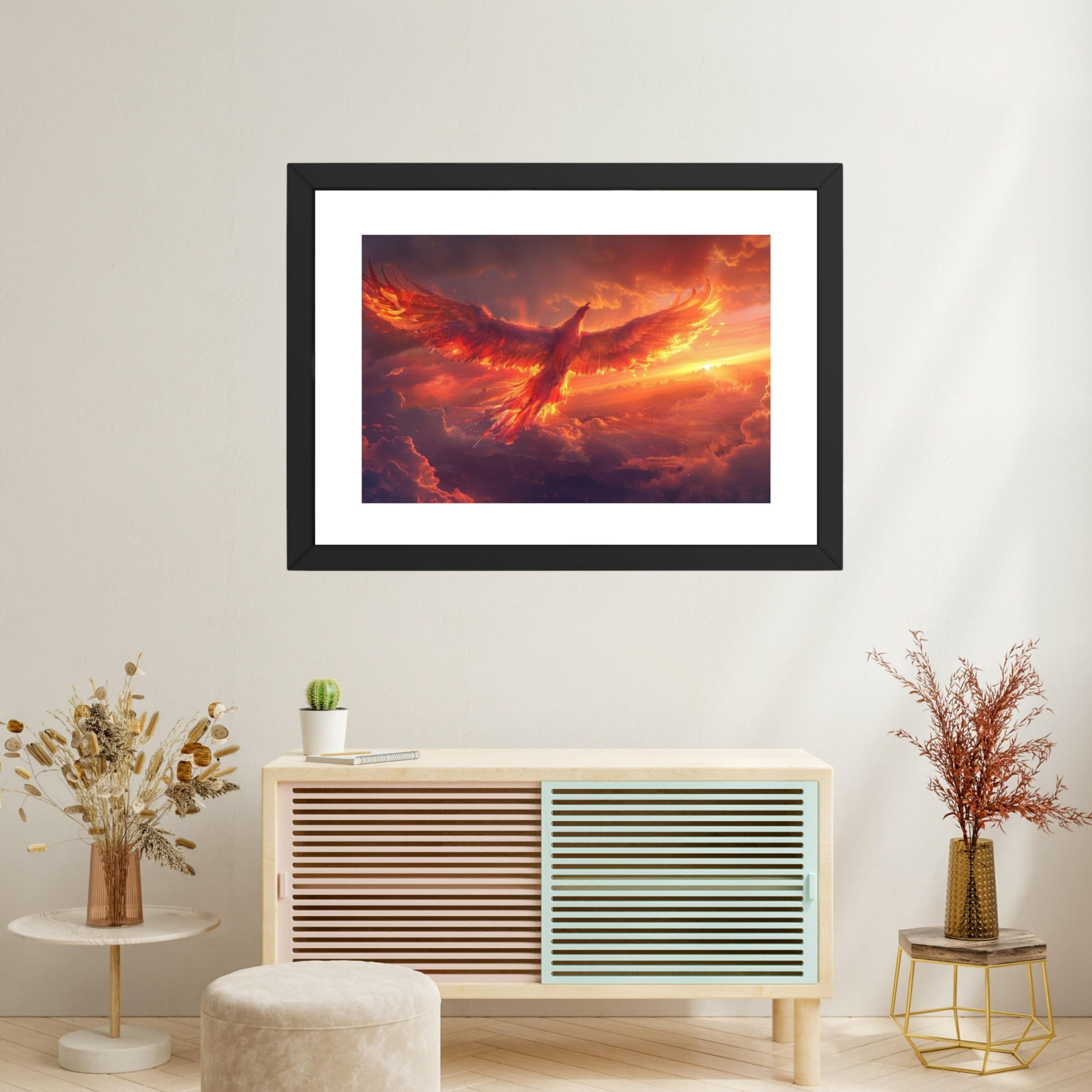 CRAFT QUEST Phoenix Bird Painting – Rising Phoenix Vastu Wall Art – Wall Decoration – Positive Energy Painting for Success, Growth & Spiritual Inspiration