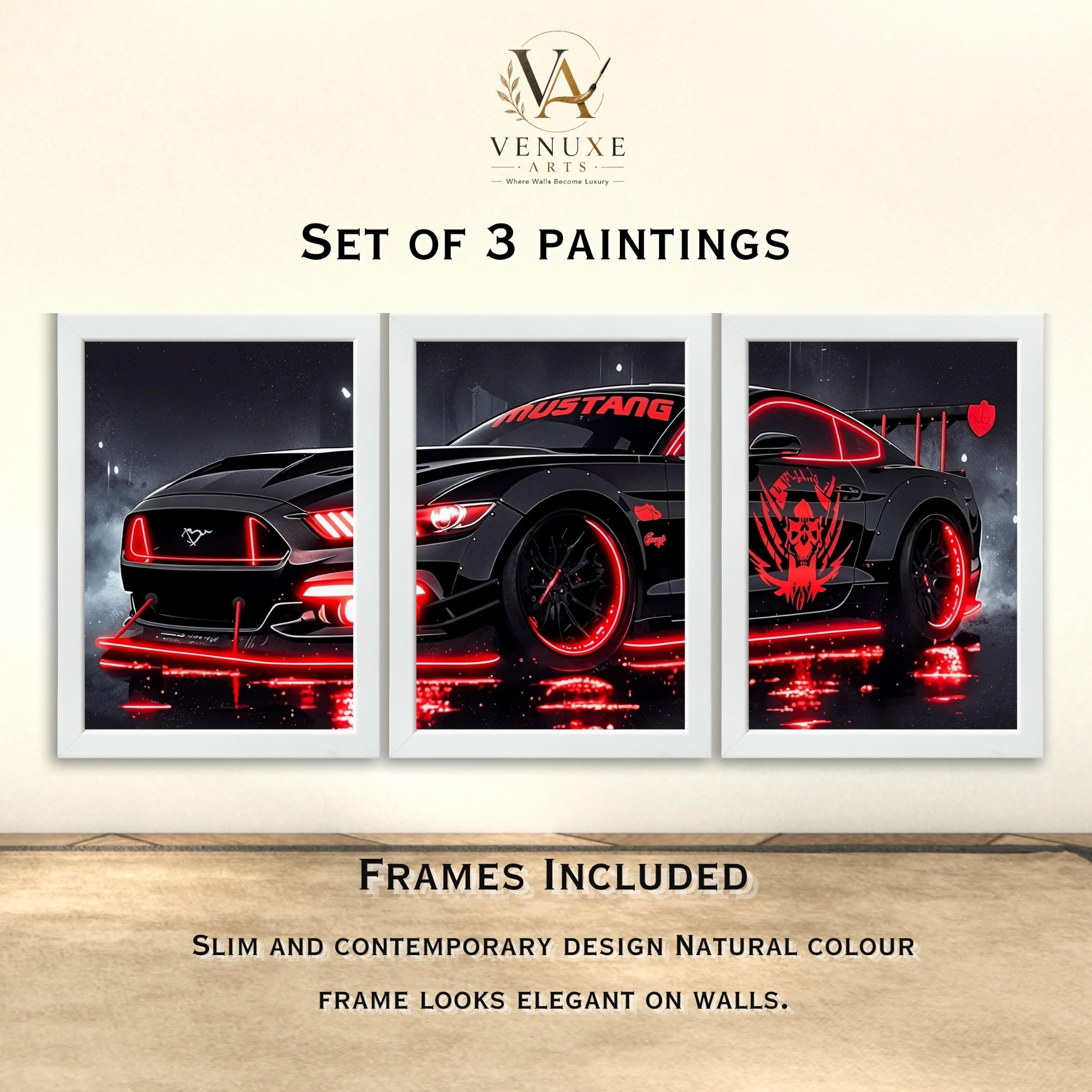 VENUXE ARTS Set Of 3 Big Sports Cars Framed Posters Gift Items for Boys Room Wall Decoration Bedroom Living Room Office Studio Décor | Car Poster Frame for Wall Décor