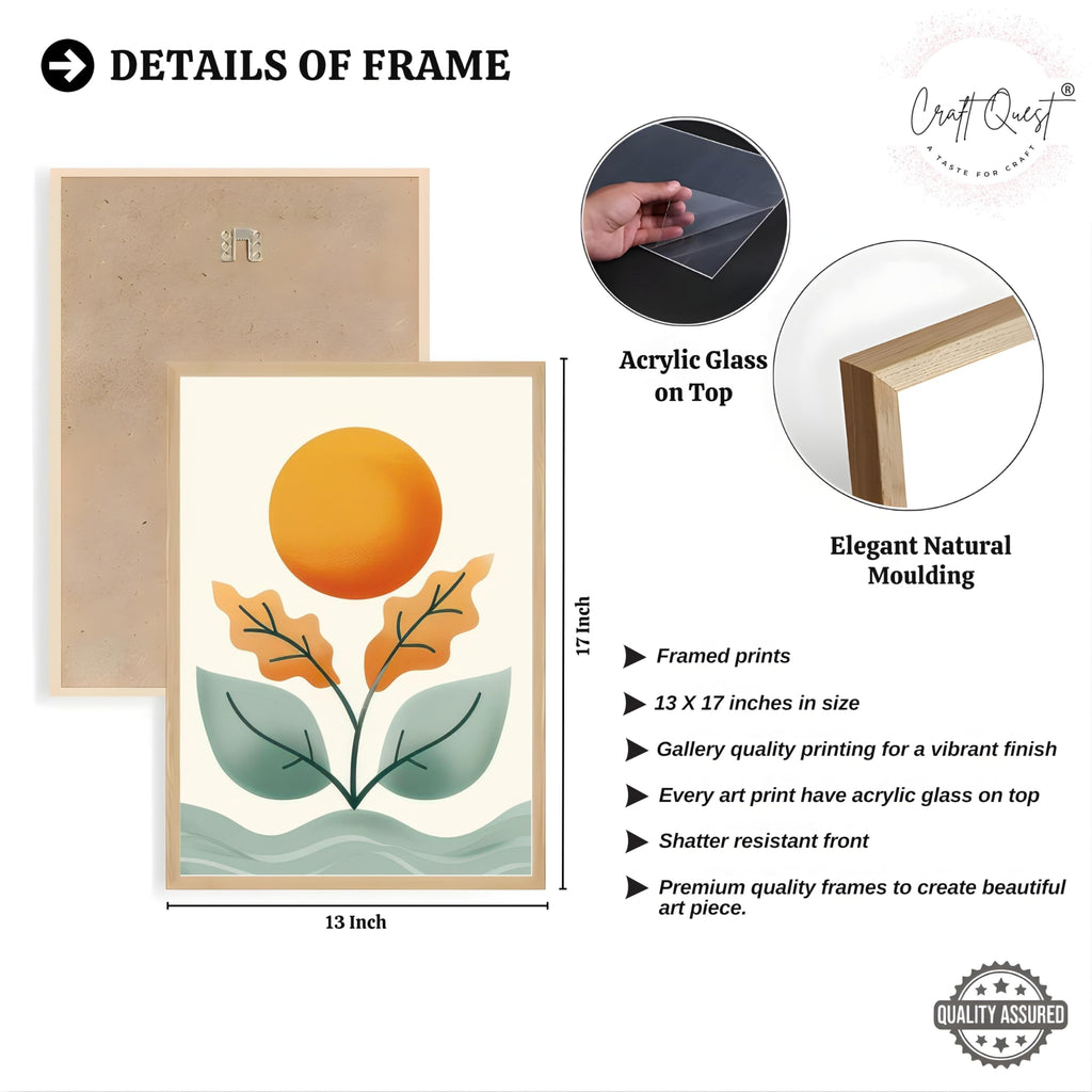 CRAFT QUEST Nature Inspired Sun & Moon Modern Boho Wall Art | Set of 3 Frames for Home Decoration | Ideal for Living Room, Bedroom & Offices