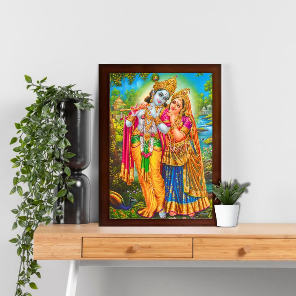 Craft Quest Radha Krishna Sparkle Coated Home Decorative Gift Item Framed Painting (10 X 14 Inches) Mulicolour