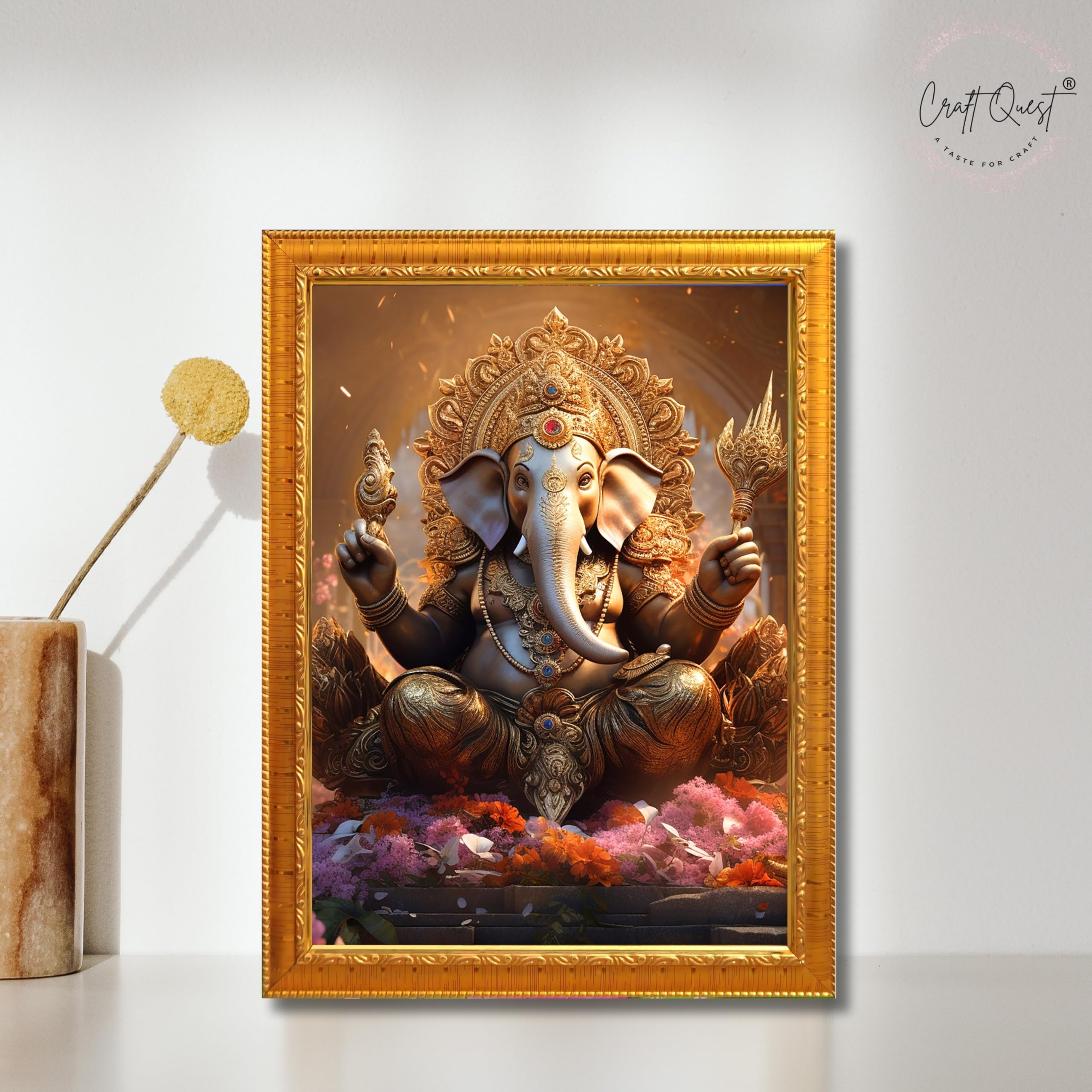 CRAFT QUEST Lord Ganesha Art Framed Wall Painting With Frame For Home and Pooja,Office Décor Items