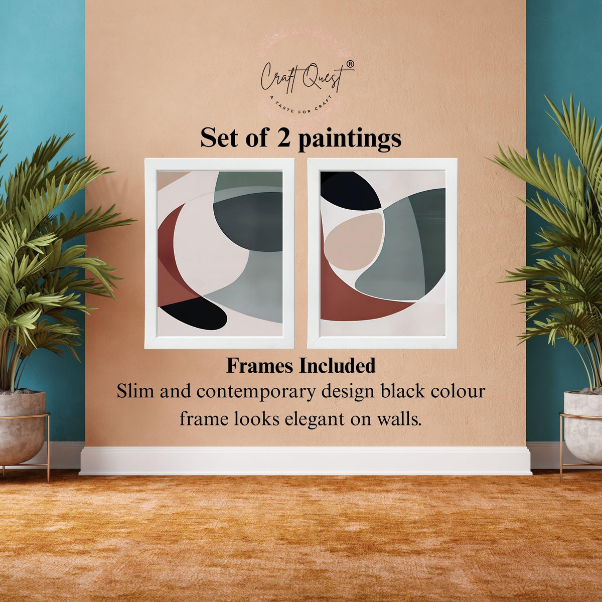 CRAFT QUEST Wall Art Decor Paintings | Set of 2 Minimalist Wall Art Frames for Home Decoration | Perfect for Living Room, Bedroom & Office