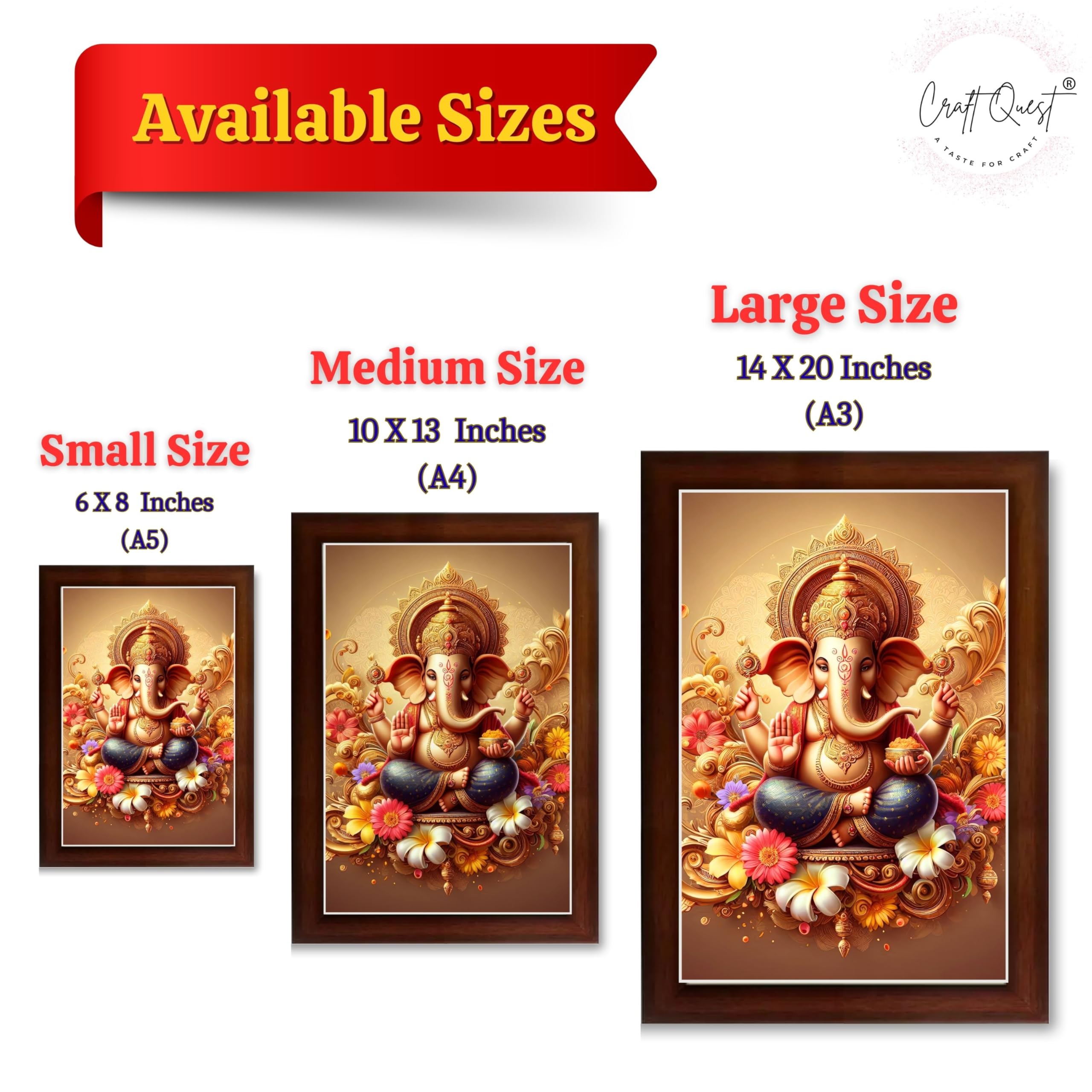 CRAFT QUEST Ganesh Ganesha Art Framed Painting Ready to Hang and Wall Home Decor