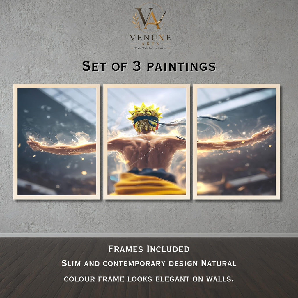VENUXE ARTS Set Of 3 Anime Characters Wall Framed |Anime Characters Framed Poster for Living Room Bedroom Gaming Room Studio Wall Decor