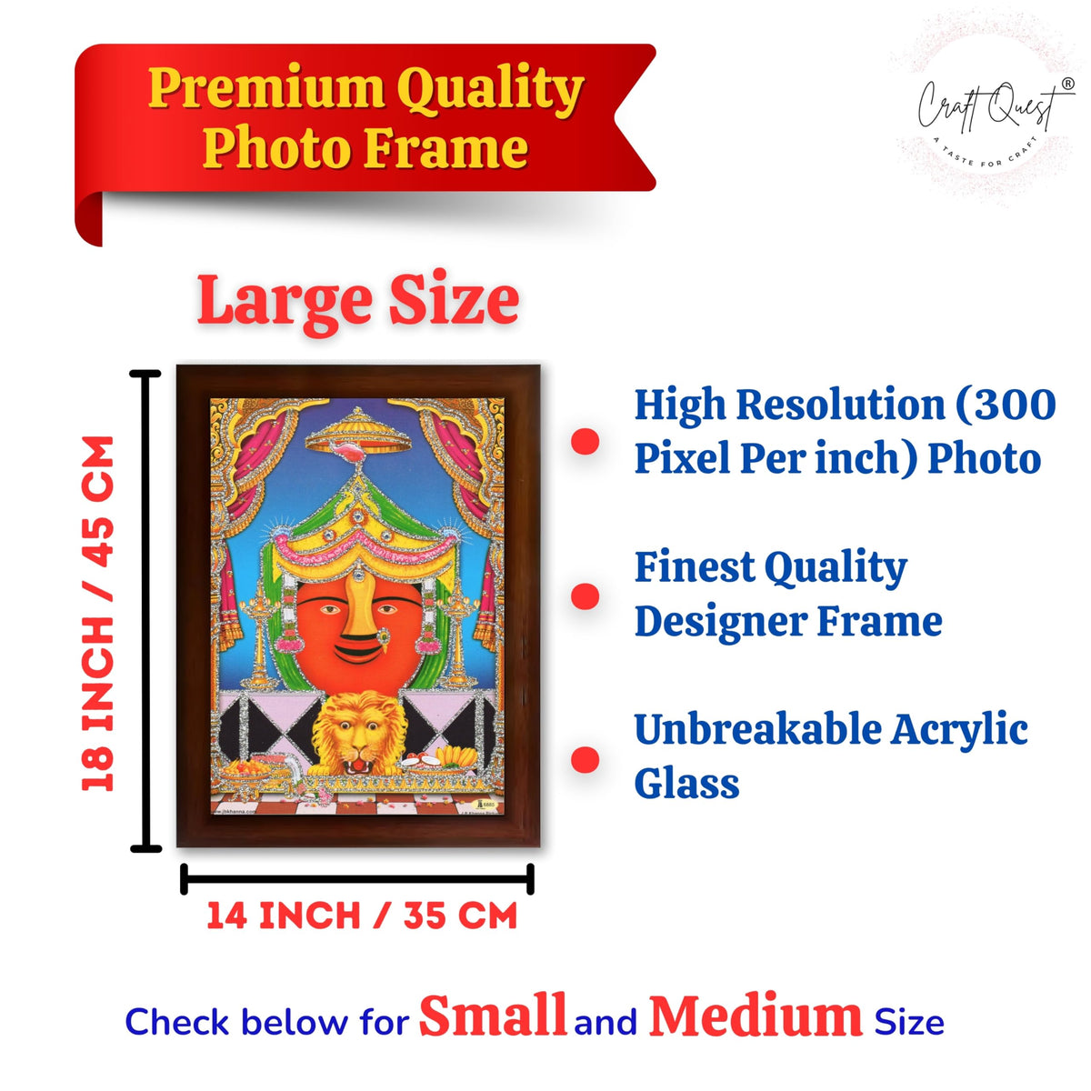 CRAFT QUEST Renuka mata Wooden Photo Frame With Acrylic Sheet For Worship/Pooja