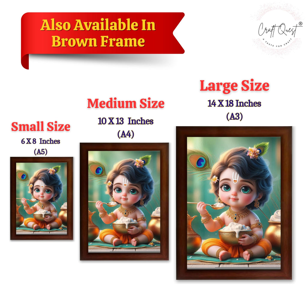CRAFT QUEST Cute Baby Krishna HD Print | Little Krishna Frame for Home Temple, Office Desk, Car Dashboard